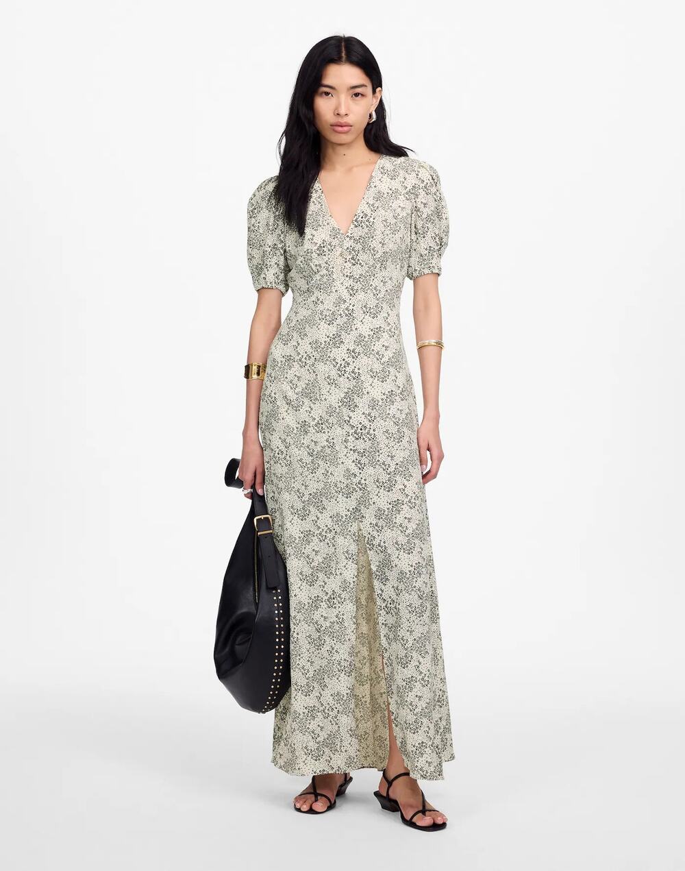 NWT Madewell Puff-Sleeve V-Neck Maxi Dress Harper Floral Ivory Womens Size 6